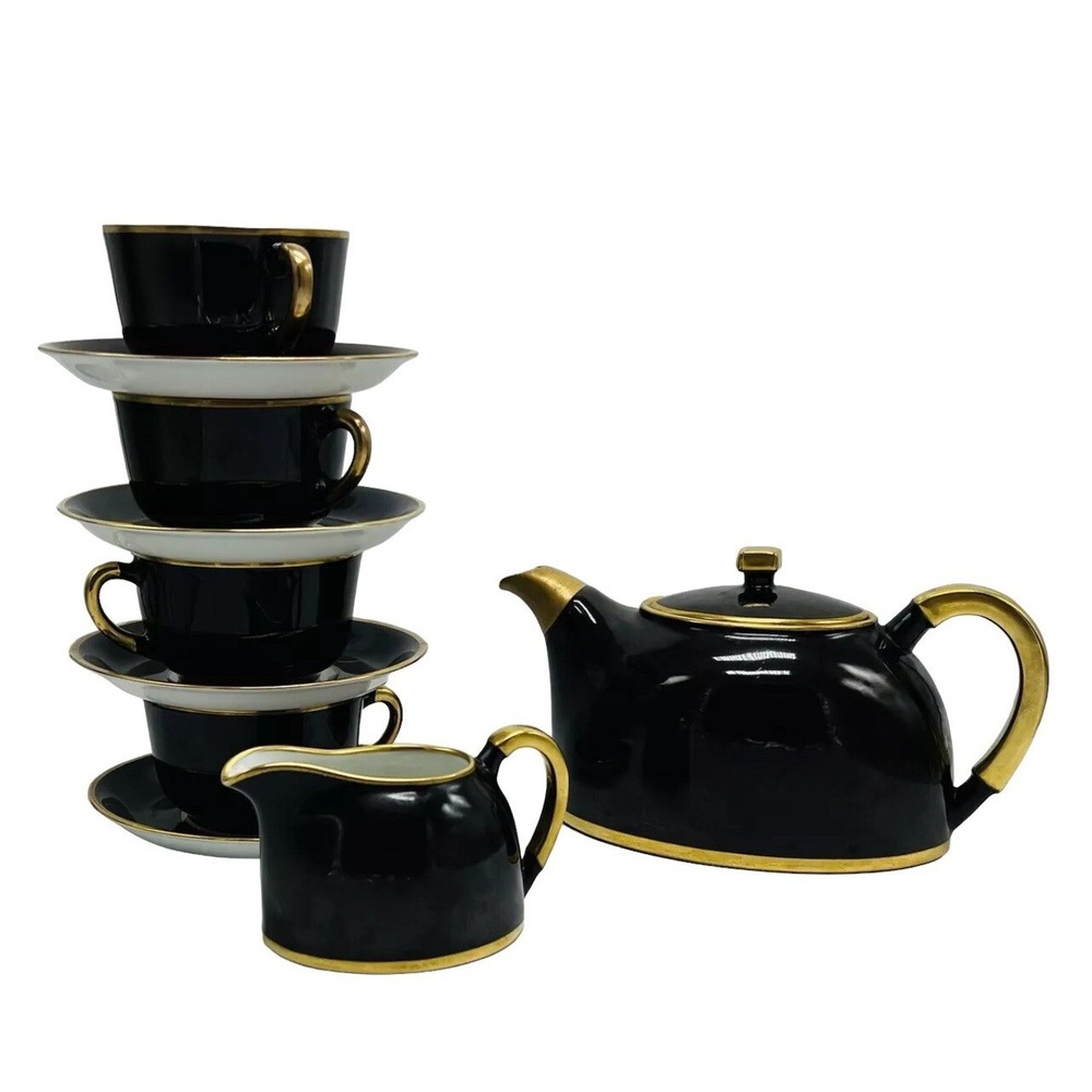 Karlskrona Edward Hald Art Deco Tea Set 1920's Chocolate Brown Gold